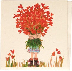 Ansichtkaart meisje met bloemen